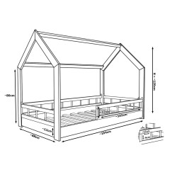Lit maison cabane en bois de pin naturel avec barreaux 160x80 cm